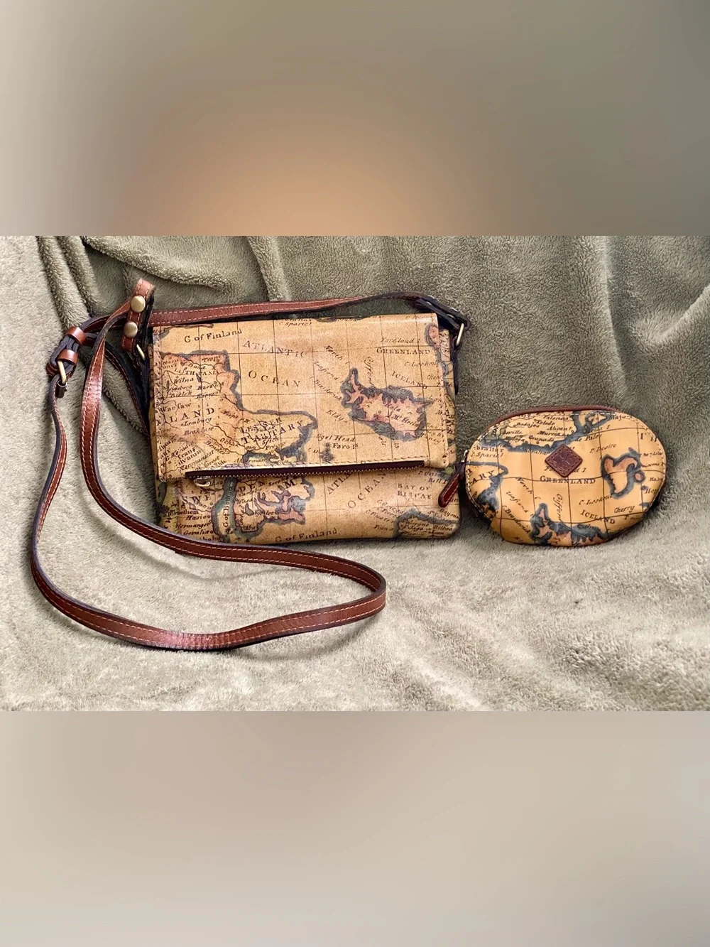 Patricia Mash Euro Map Print Corfu Crossbody Bag & Rosalie Coin Purse